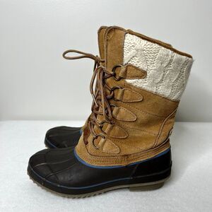 Khombu Cozy Pac Tall Lace Up Suede Knit Duck Boots
